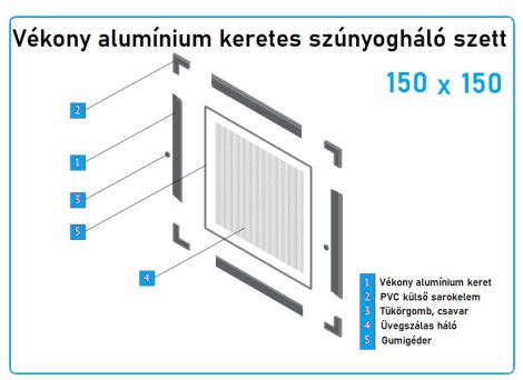  150*150-es alumínium keretes szúnyogháló szett (11x26-os)