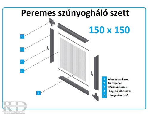  150*150-es alumínium keretes szúnyogháló szett (peremes)